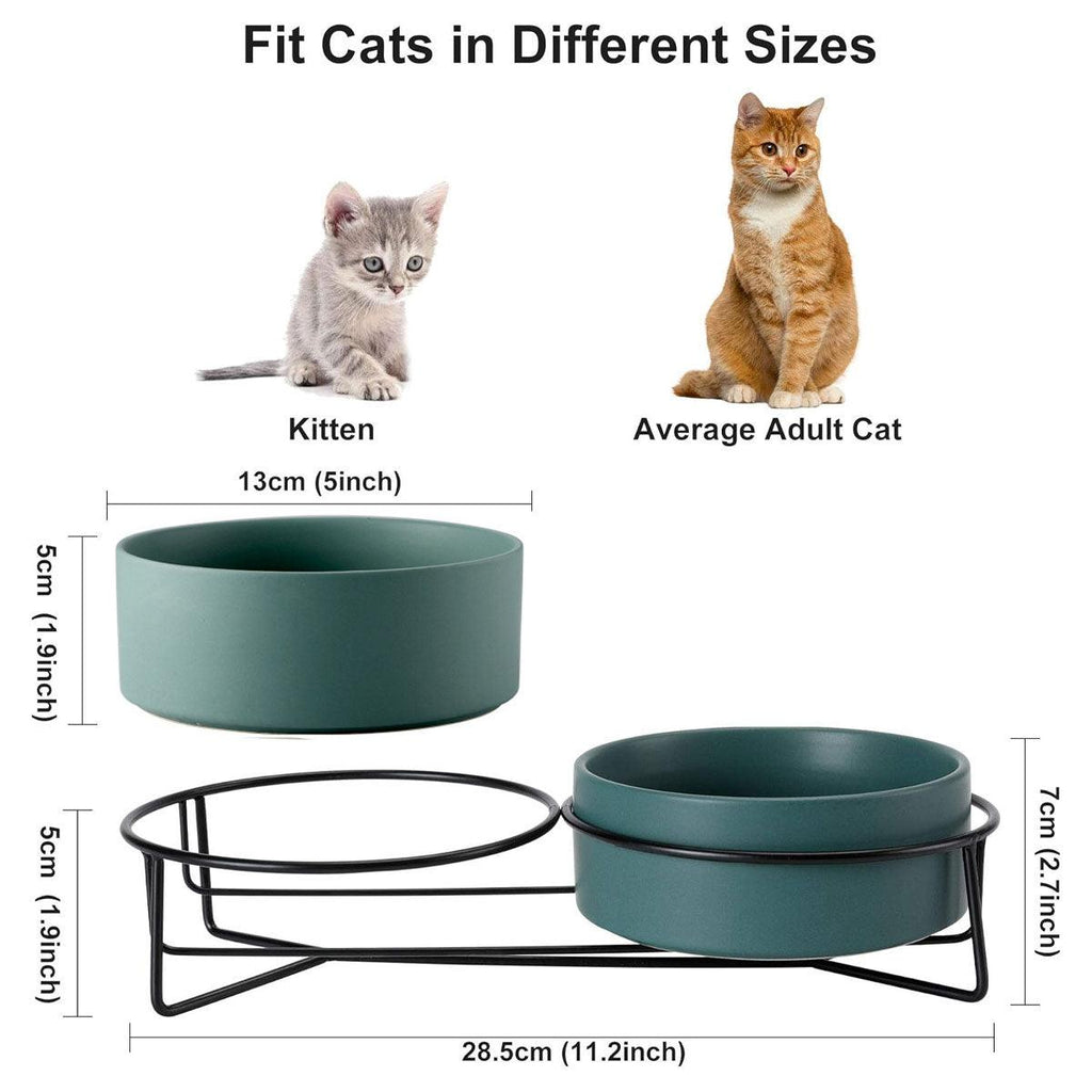Elevated ceramic pet bowl set with two bowls resting securely on a sturdy metal stand — view 3