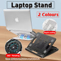 Adjustable portable laptop stand in black and white folding design with non-slip silicone pads