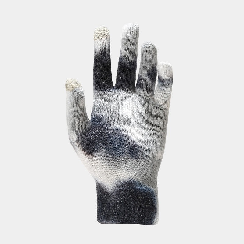 Tie-dye knitted winter hat gloves scarf set in colorful striped core spun polyester yarn — view 2