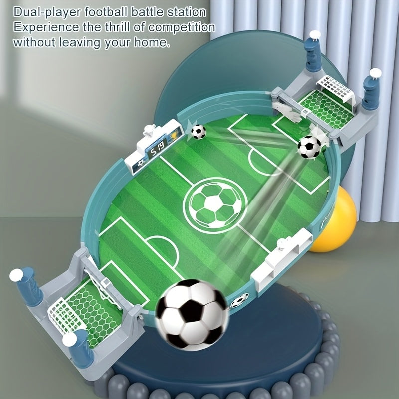 Green plastic dual player tabletop soccer board game with mini footballs for kids and family. — view 2