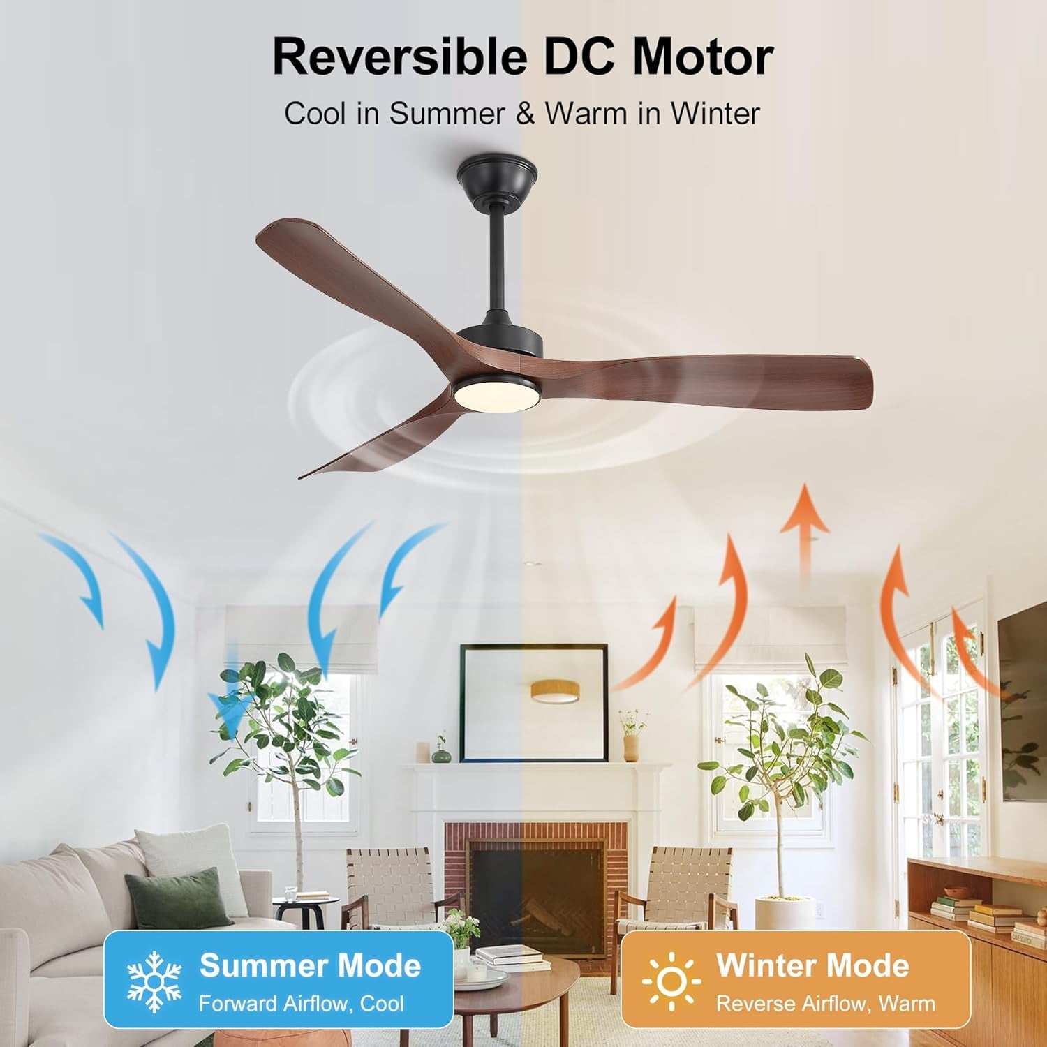 Modern 52-inch smart ceiling fan with integrated LED light and sleek interchangeable downrods — view 5