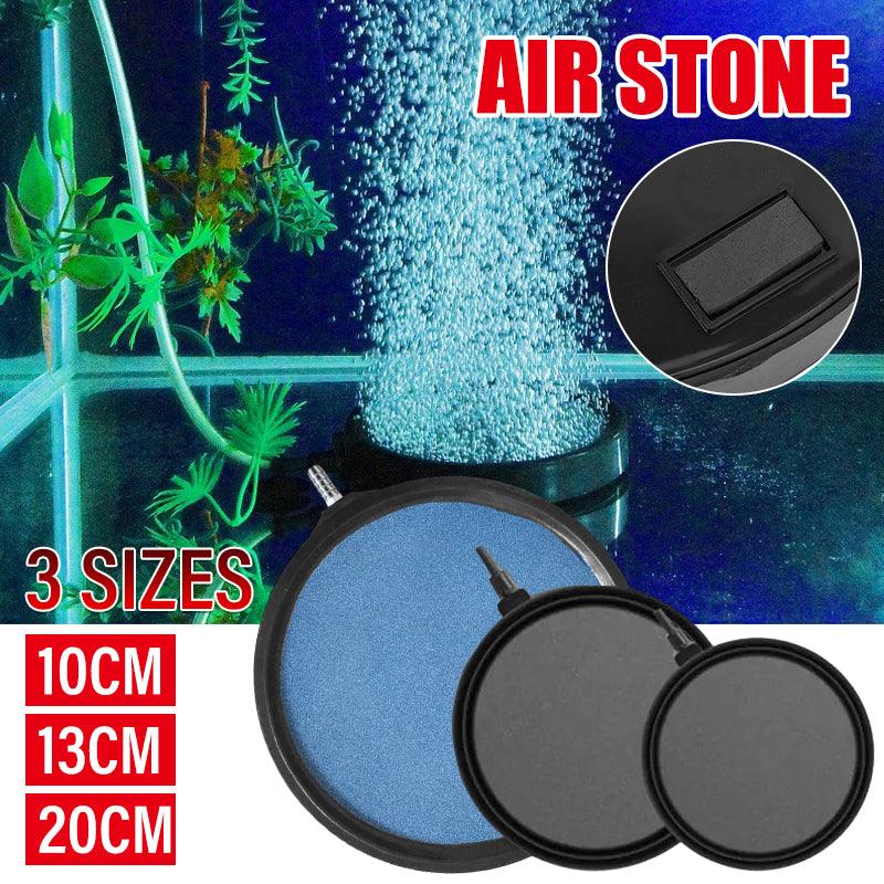 Gray and black aquarium air bubble disk stone producing fine micro-bubbles underwater.