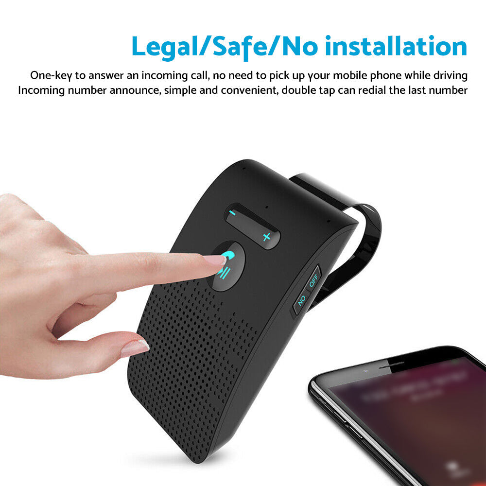 Black wireless Bluetooth handsfree car speakerphone with sun visor clip and sleek minimalist design — view 5