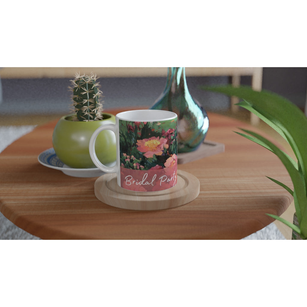 'Bridal Party' 11oz White Ceramic Mug | Bridal Collection with 'Pink Princess' Artwork by American Artist Barbara Cleary-2