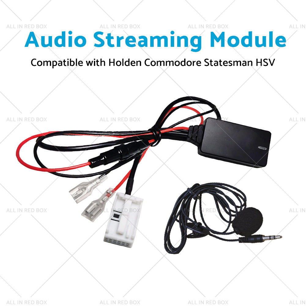 Black Bluetooth 5.0 audio streaming module with 12-pin connector and microphone for vehicle stereo systems — view 4