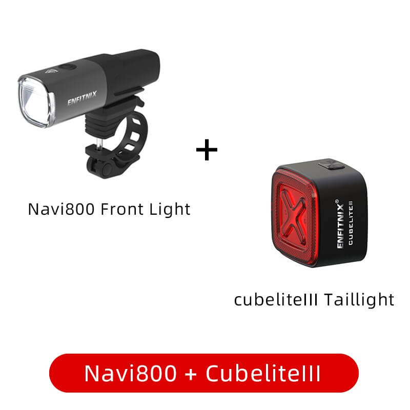 Black aluminum alloy Navi800 smart bicycle front light with handlebar mount and clear reflector — view 2
