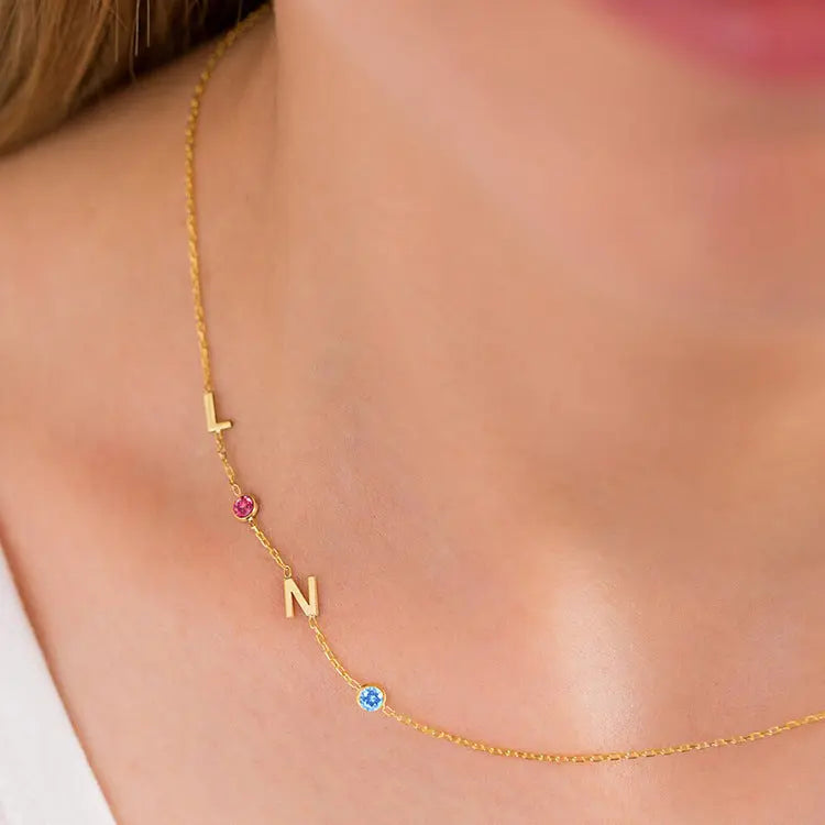 Stainless steel English letter initial name necklace in gold, rose gold, or steel finish — view 2