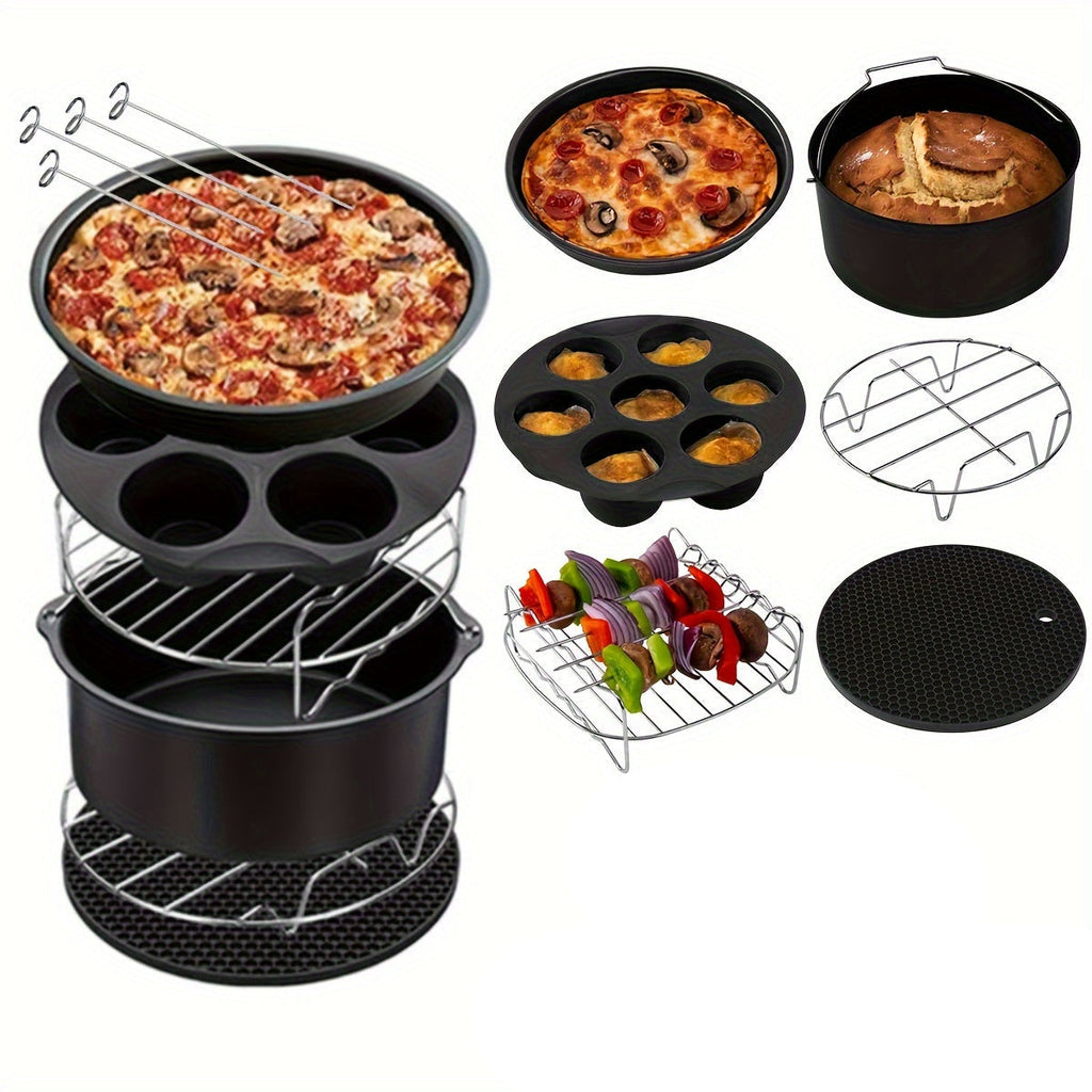 11-piece air fryer accessory kit featuring nonstick cast iron pizza pan and muffin cups