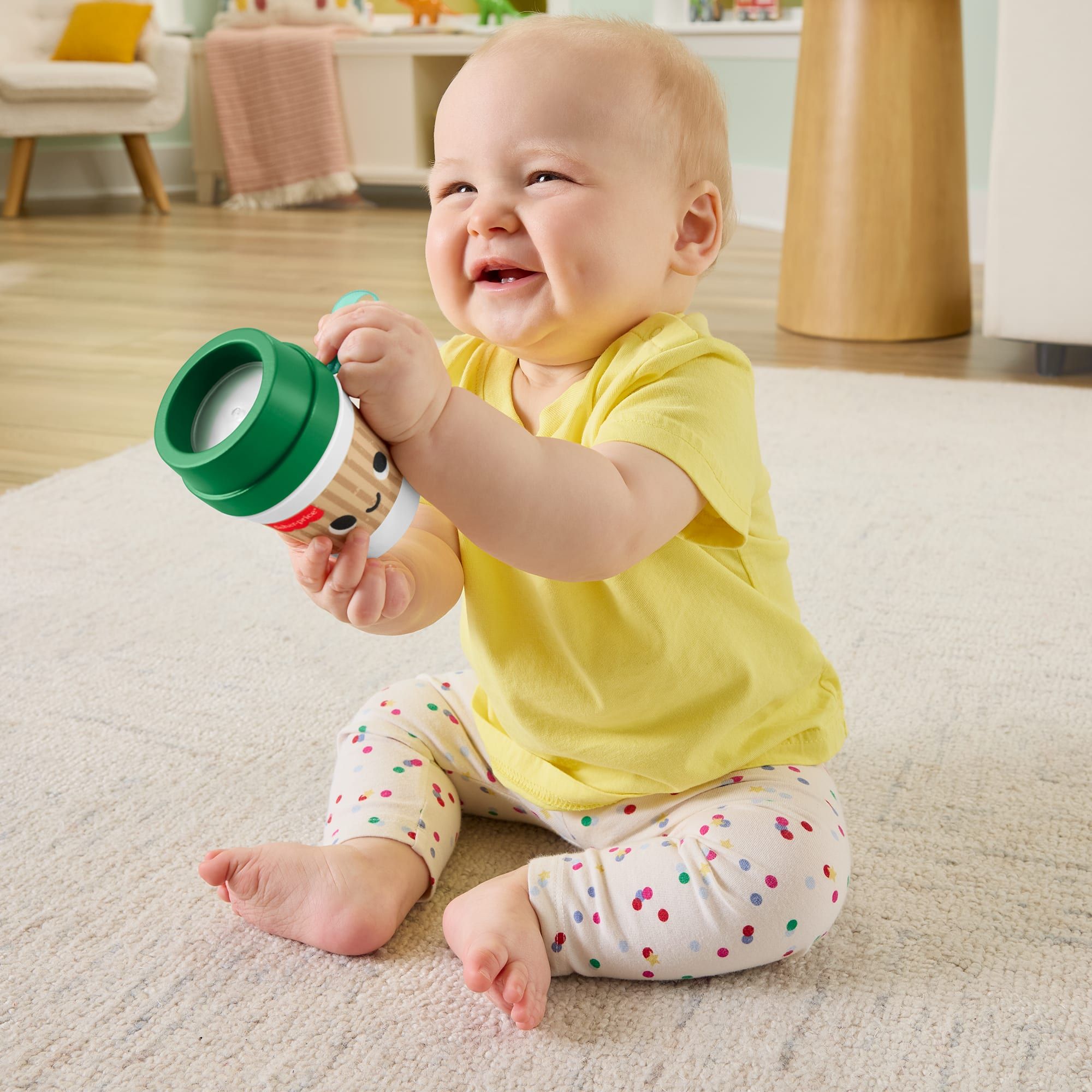 Fisher-Price mini coffee cup baby teether and sensory rattle with pretend coffee beans inside — view 4