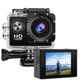 Sleek black HD 1080P sport action camera with waterproof housing and 2-inch LCD screen