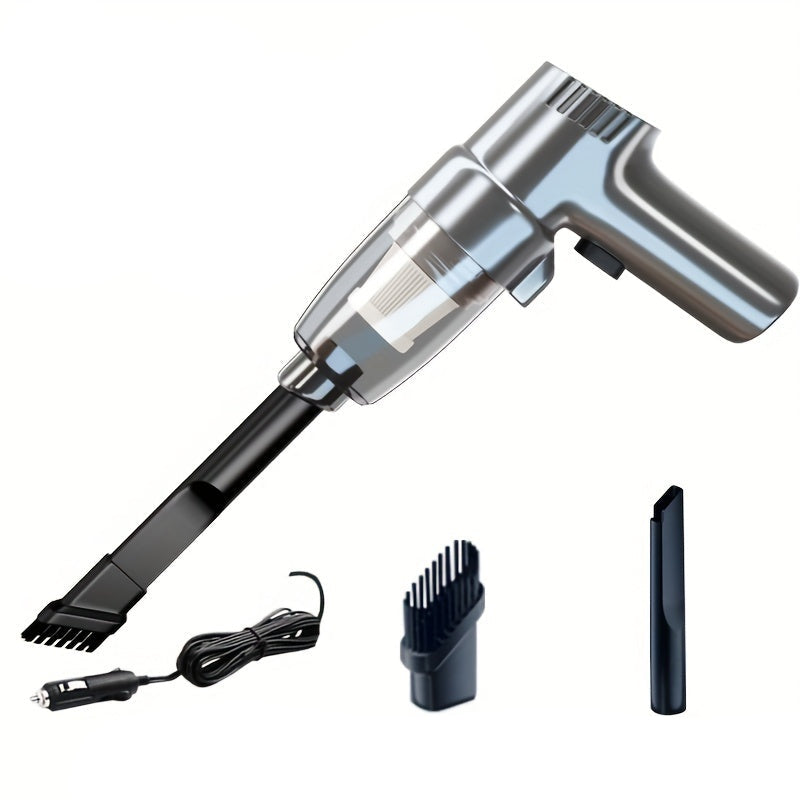 Compact plastic mini car vacuum cleaner with crevice tool and detailing brush accessories