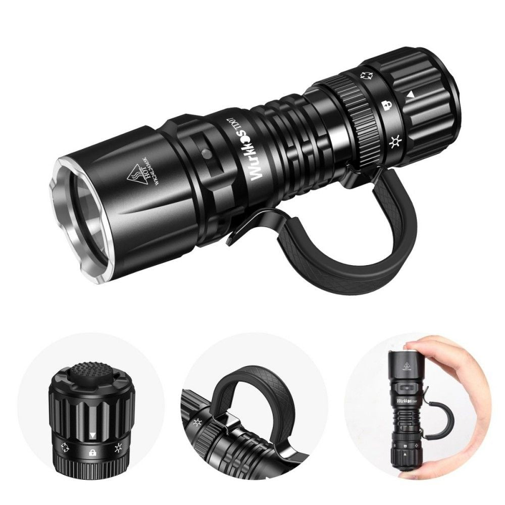 Wurkkos TD07 compact black tactical flashlight crafted from rugged aerospace grade aluminum alloy