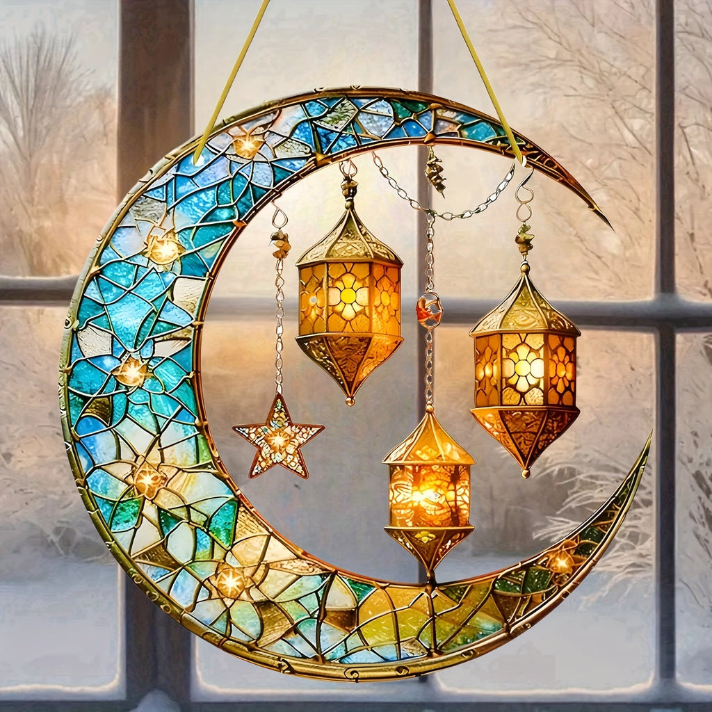 Round flat acrylic Ramadan sun catcher hanging ornament for window and garden decoration — view 2