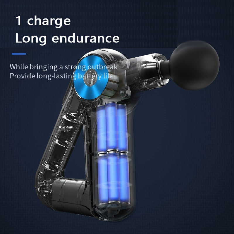 Black 9-speed rechargeable fascia massage gun with nine interchangeable attachment heads for deep tissue relief — view 5