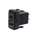 Black dual port Type-C USB car charger adapter with blue LED digital voltmeter display