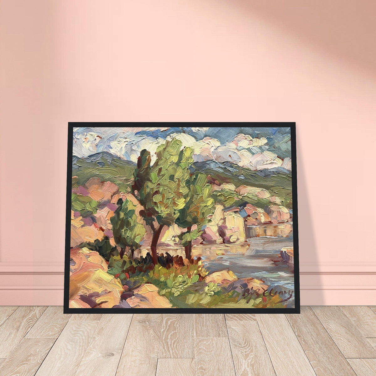 ‘Lakeside’ Coastal Landscape | 16x20 Wooden Framed Art Print | Original Artwork by American Artist Barbara Cleary-3