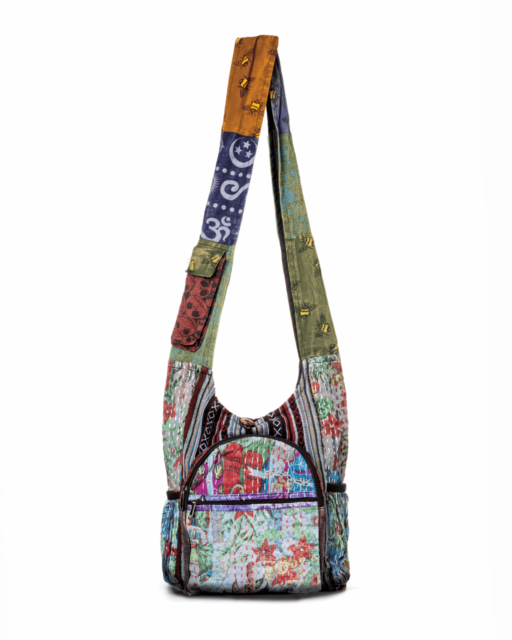 Kathmandu Collection Vintage Patchwork Hobo Bag with Water Bottle Pockets-0