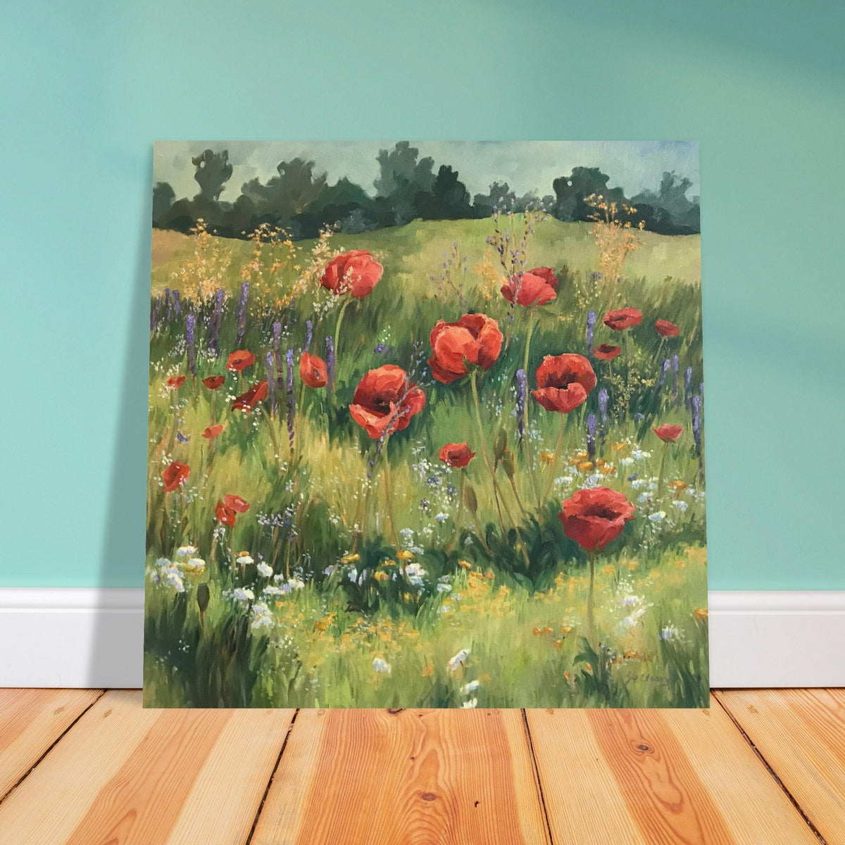 'Field of Red Poppies' I 16x16 Museum-Quality Matte Paper Poster | Original Artwork by American Artist Barbara Cleary-2