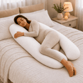 9 ft white maternity pillow, long full-body pregnancy support cushion with soft removable fabric case