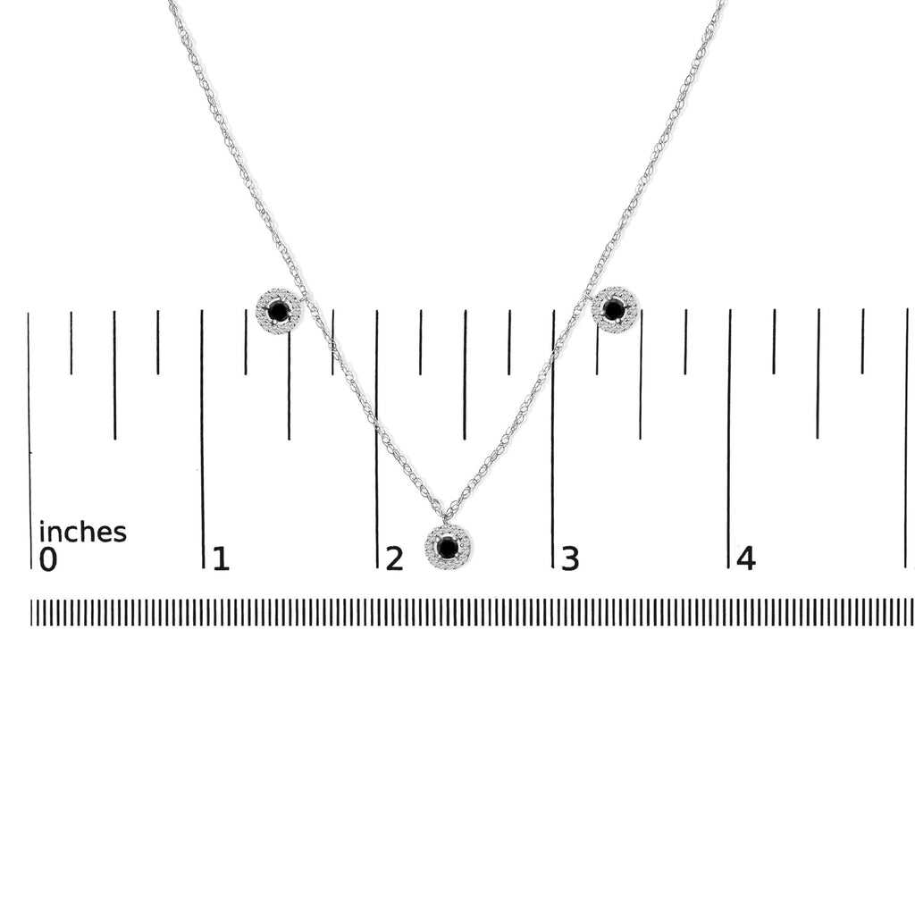 .925 Sterling Silver 5/8 Cttw Black Diamond 3 Station with Halo Necklace-4
