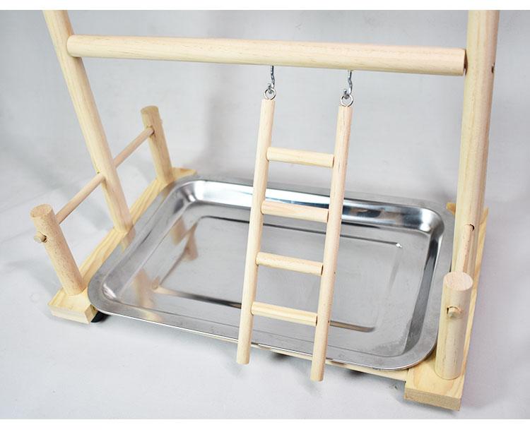 Solid wood parrot playground playstand with swing, climbing ladder, and double-layer food box