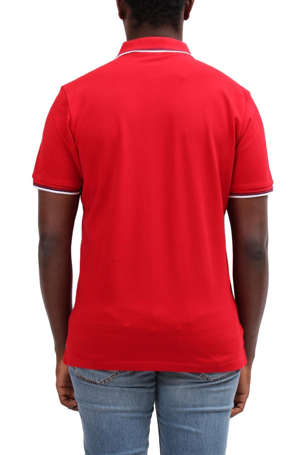Men's red pure cotton mesh polo shirt with contrast piping and logo patch — view 11