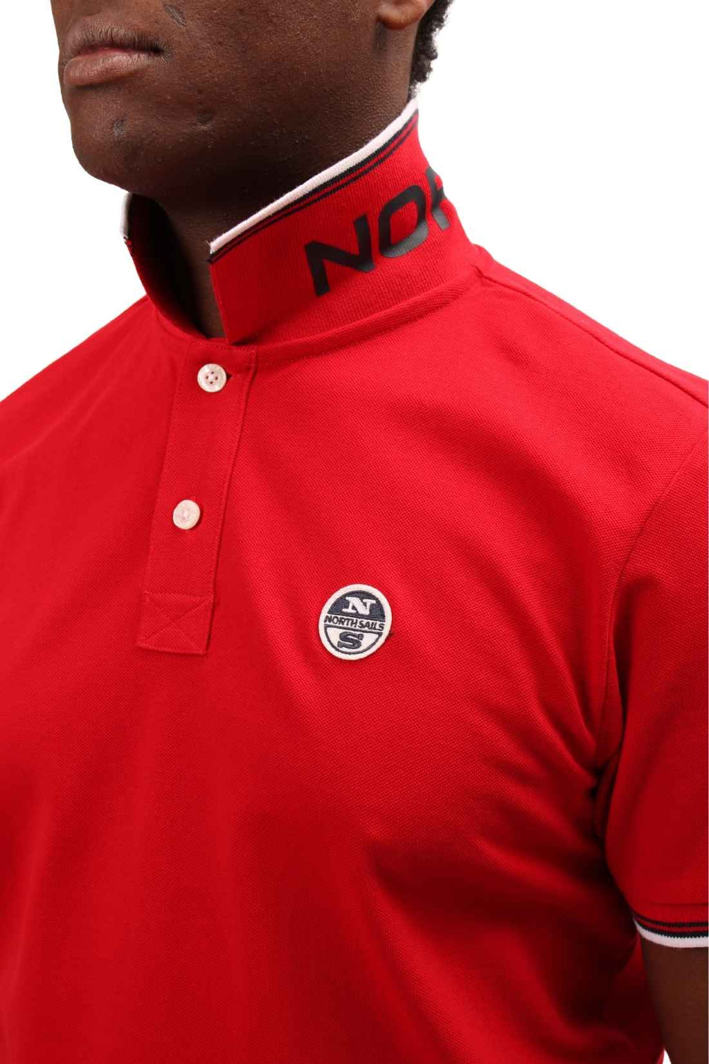 Men's red pure cotton mesh polo shirt with contrast piping and logo patch — view 20