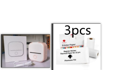 White portable mini thermal pocket printer dispensing a sticky label for home office organization — view 3