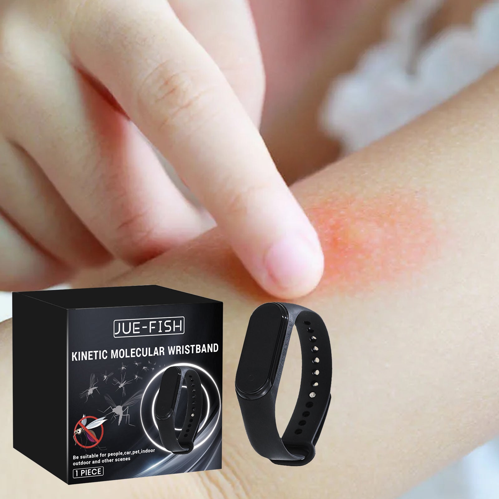 Black ultrasonic mosquito repellent wrist watch with adjustable silicone band for outdoor protection. — view 3