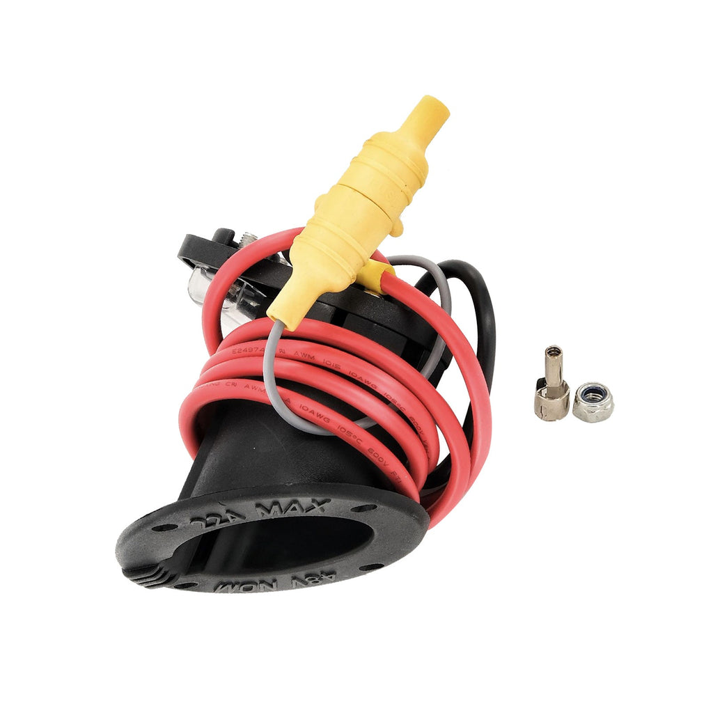Black 48V golf cart charger receptacle and fuse assembly with wire connector and metal terminals — view 4