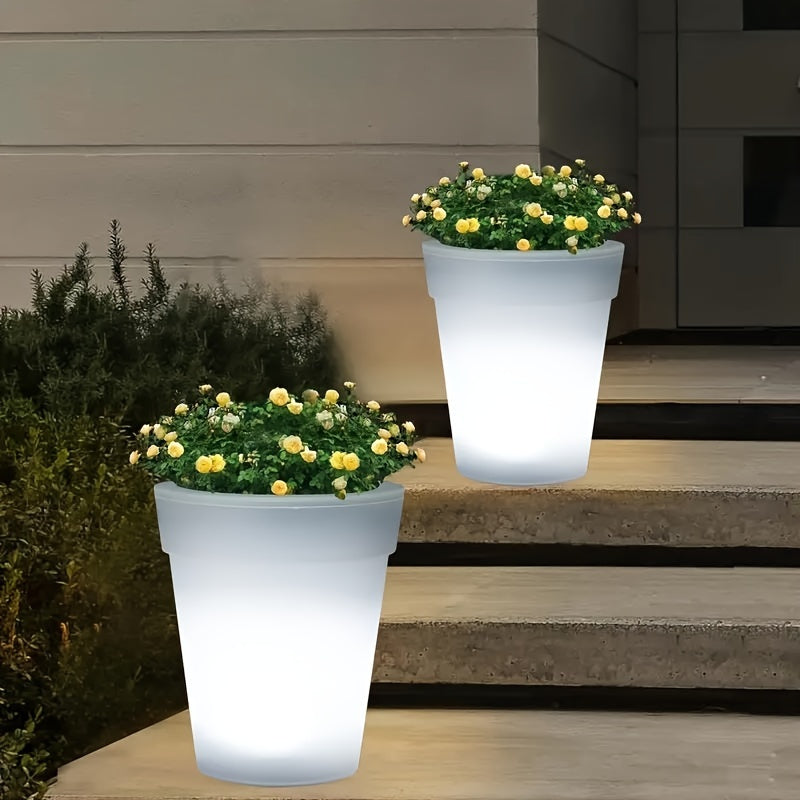 White flush mount outdoor solar LED garden pot light spotlight with polished plastic finish. — view 4