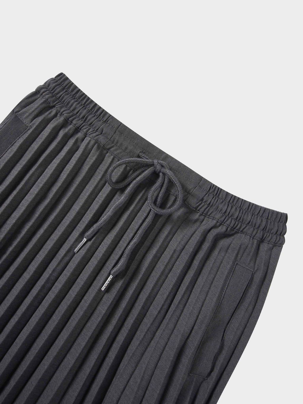 Elastic Waist Micro Pleat Skirt-Denim Black-3