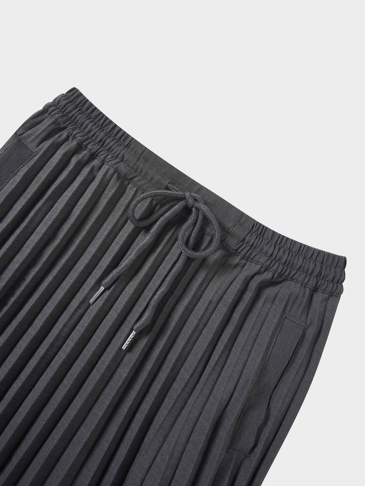 Elastic Waist Micro Pleat Skirt-Denim Black-3