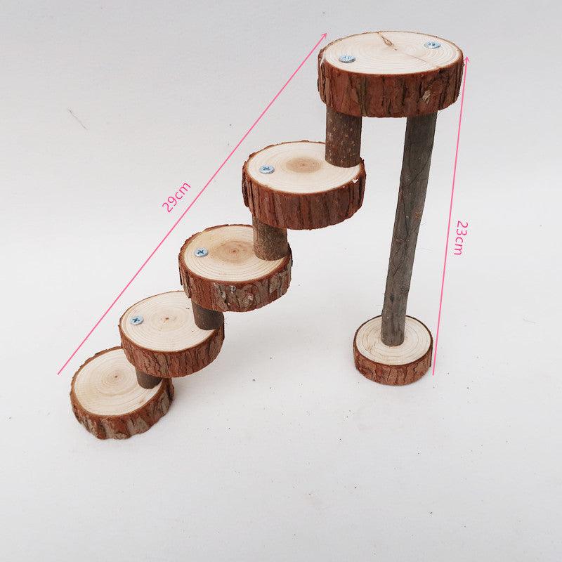 Solid wood spiral staircase hamster climbing toy with natural wood finish interactive small pet cage accessory — view 4