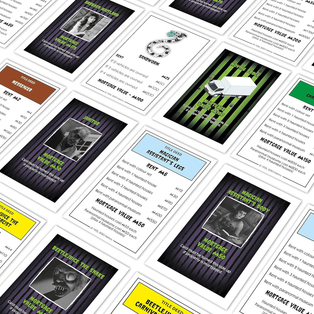 Monopoly Beetlejuice board game box featuring iconic green theme character illustrations and custom playing pieces — view 5