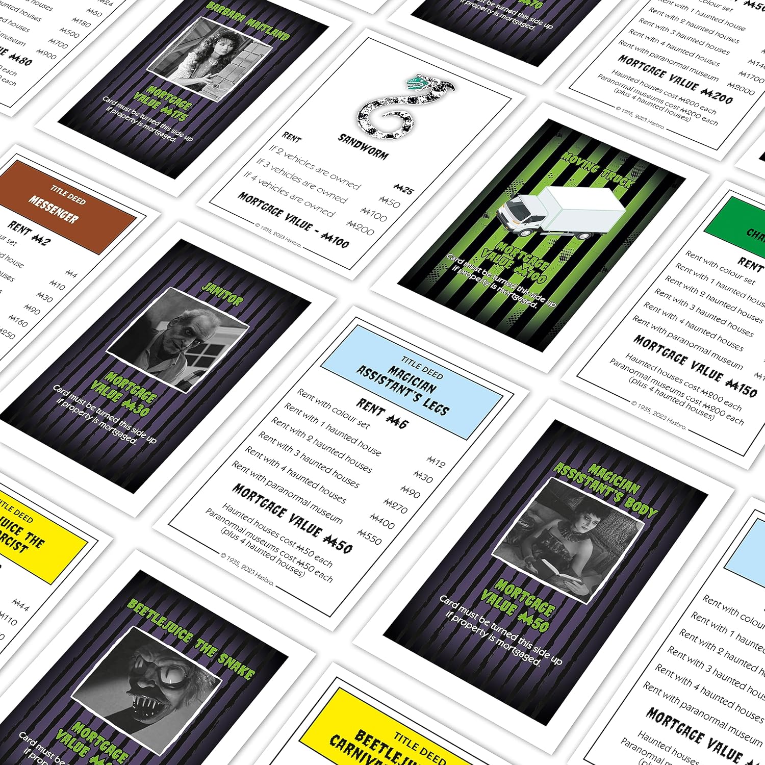 Monopoly Beetlejuice board game box featuring iconic green theme character illustrations and custom playing pieces — view 5