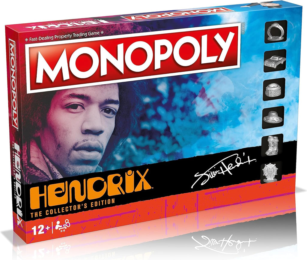 Monopoly Jimi Hendrix edition board game with custom metal tokens, game board, and themed money