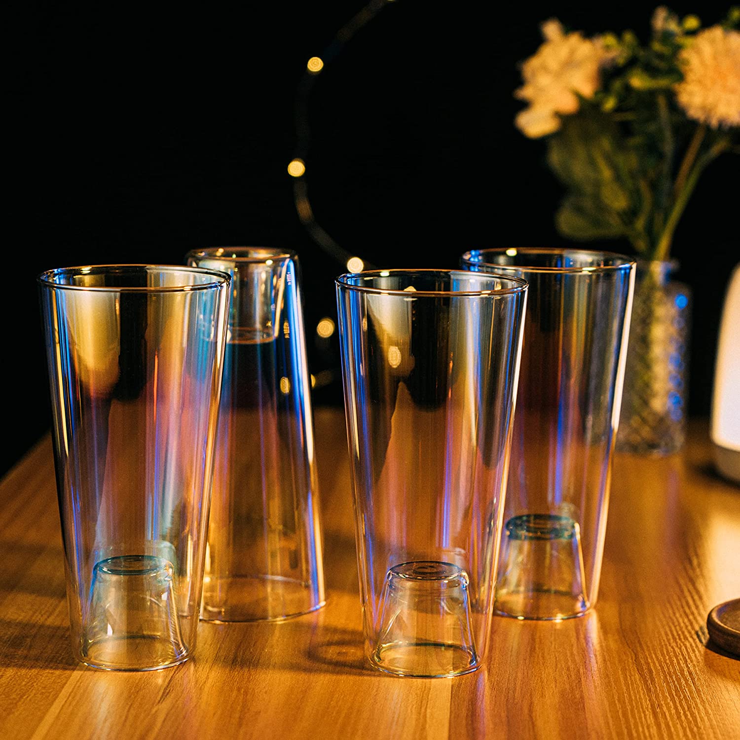 Four iridescent 2-in-1 beer pint and shot glasses crafted from high quality lead free crystal — view 3