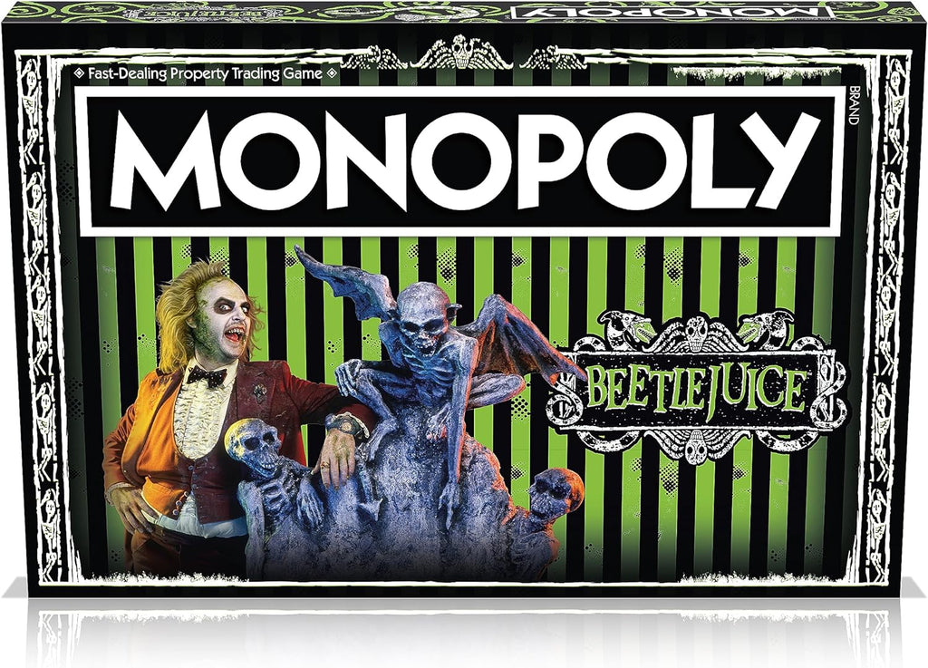 Monopoly Beetlejuice board game box featuring iconic green theme character illustrations and custom playing pieces — view 2