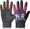 Blue cricket and baseball batting gloves with anti-slip leather palm grip and shock protection padding