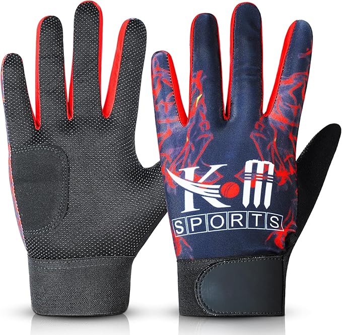 Blue cricket and baseball batting gloves with anti-slip leather palm grip and shock protection padding