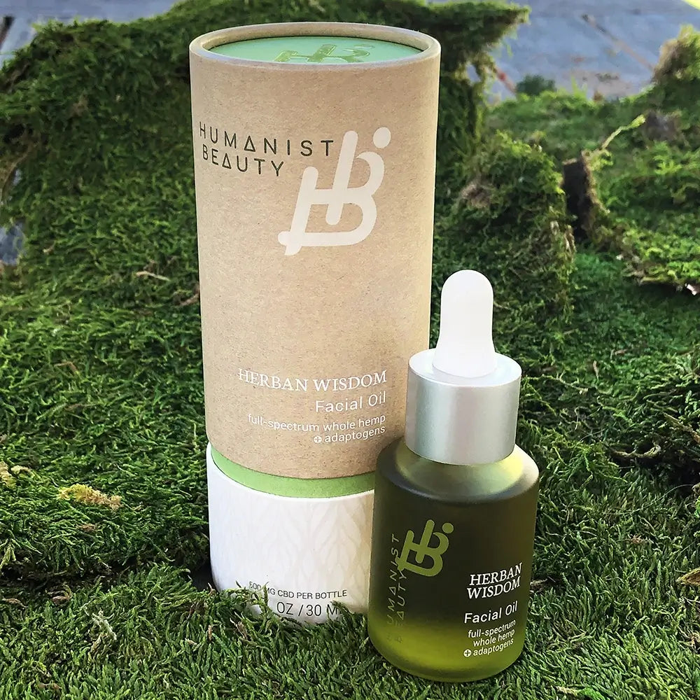 Herban Wisdom facial oil in glass dropper bottle with natural botanical serum for calm glowing skin — view 4