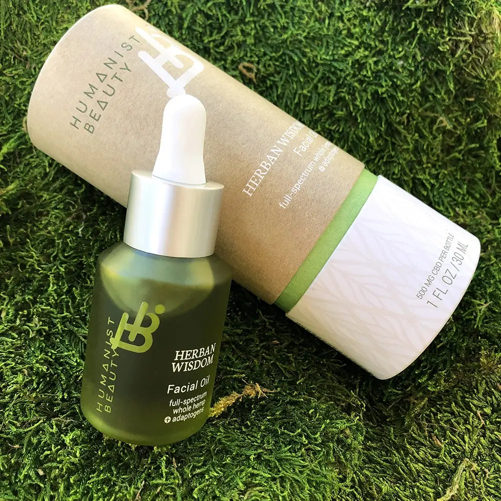 Herban Wisdom facial oil in glass dropper bottle with natural botanical serum for calm glowing skin — view 5