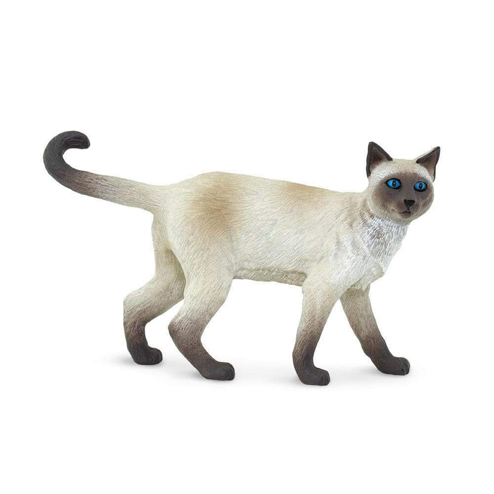 Siamese cat toy figurine with cream and dark brown pointed coat and blue eyes