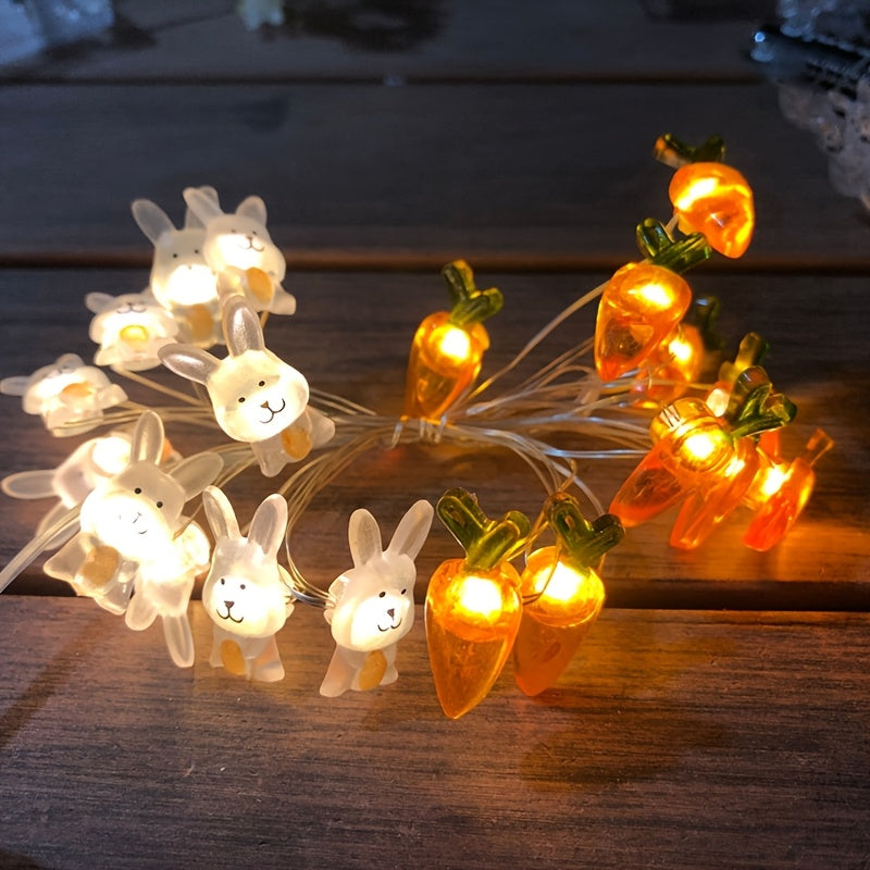 Flexible 2M copper wire string lights featuring glowing LED rabbit and carrot shaped bulbs for Easter. — view 3