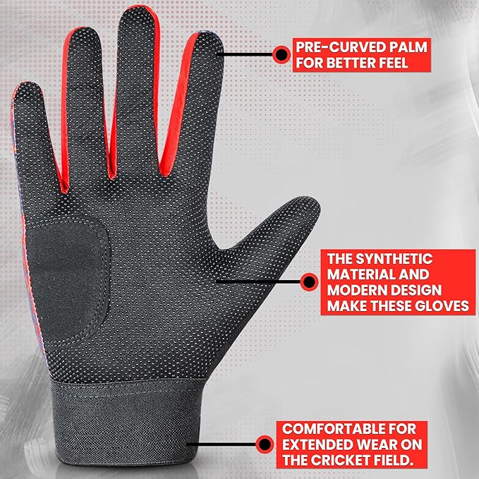 Blue cricket and baseball batting gloves with anti-slip leather palm grip and shock protection padding — view 5
