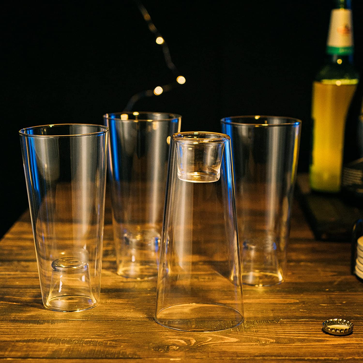 Set of four clear lead-free crystal double duty tall beer pint and shot glasses — view 3