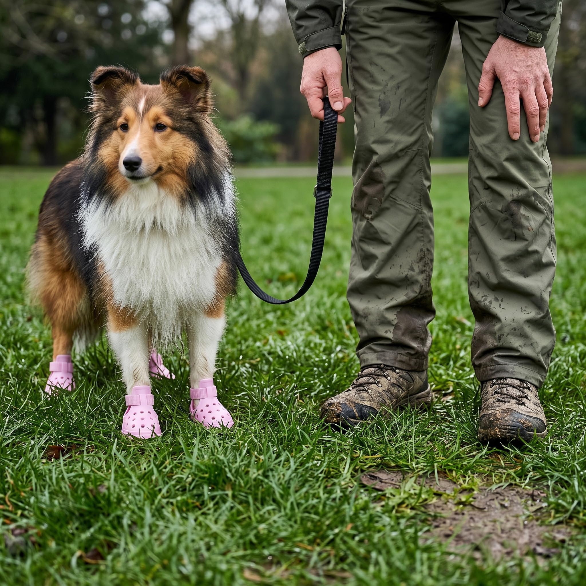 Waterproof rubber dog shoes with adjustable velcro straps and anti-slip soles for outdoor pet protection — view 2