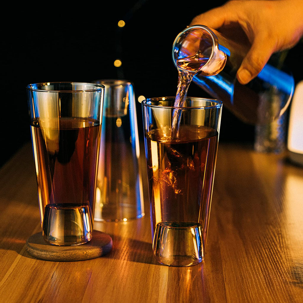 Four iridescent 2-in-1 beer pint and shot glasses crafted from high quality lead free crystal — view 2