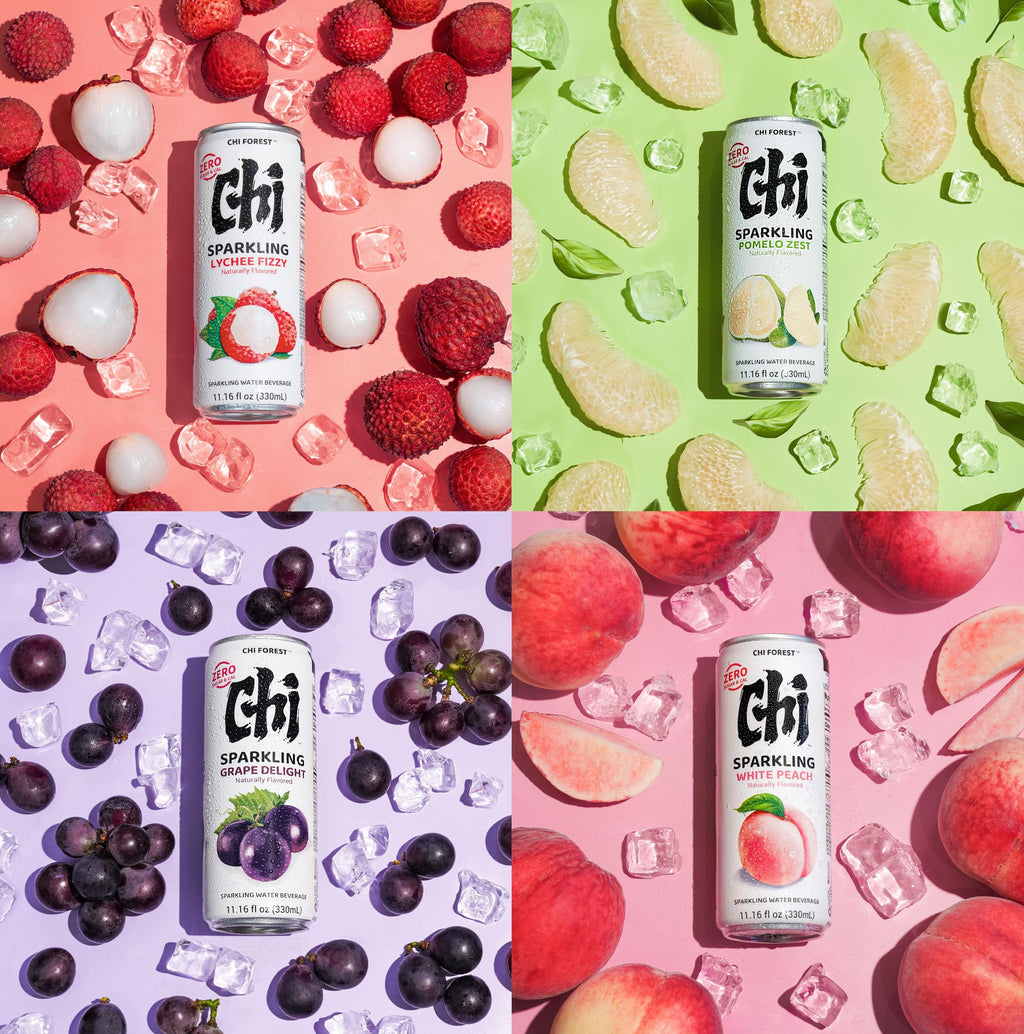 CHI FOREST zero sugar sparkling water 24 pack variety case showing four different fruit flavors — view 3